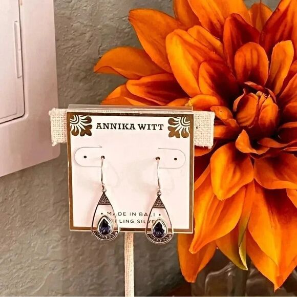 NWT Annika Witt Sterling Silver & Blue Made In Bali Fishhook Earrings #JW7 - Picture 1 of 5